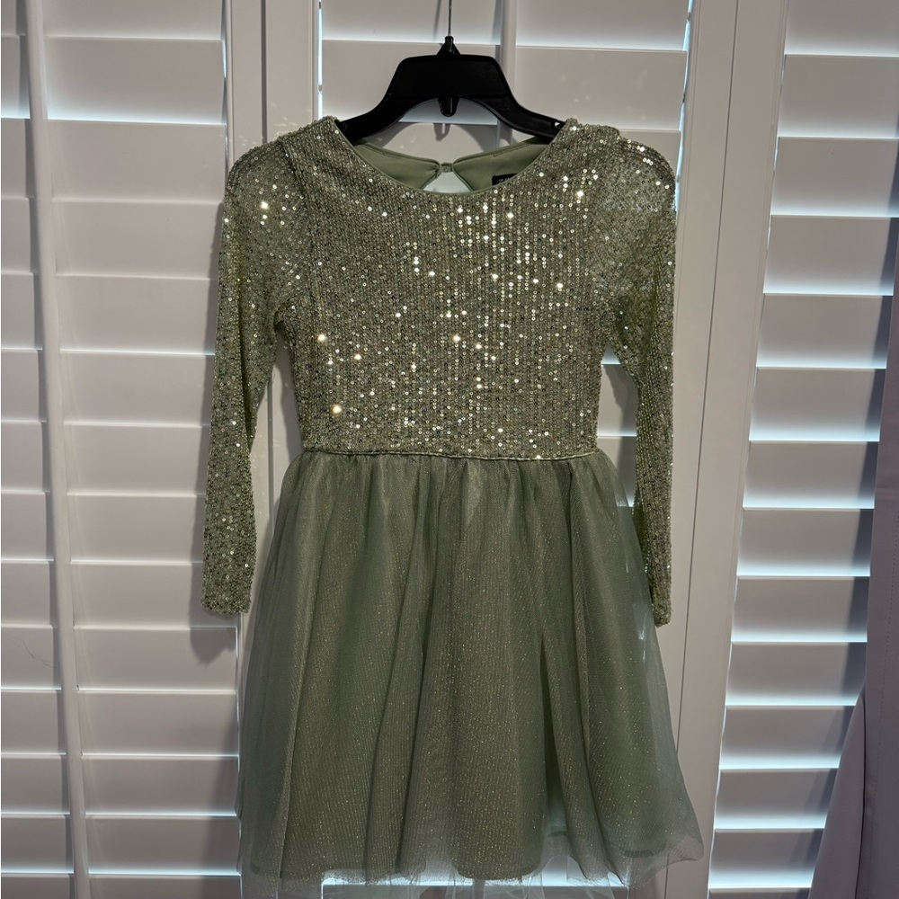 Zunie Nordstrom girls Sparkle light green Long Sleeve holiday Dress size 10